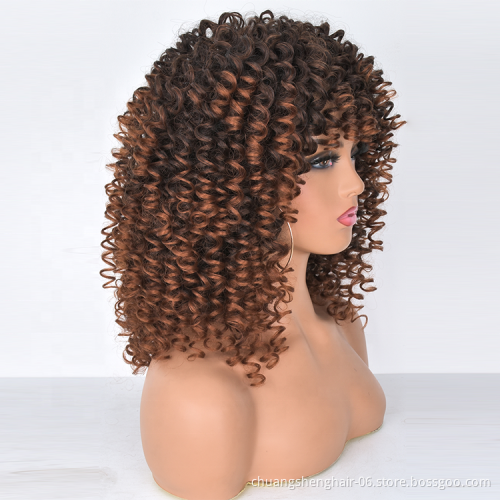wholesale Natural color synthetic short curly wig vendors Afro Heat Resistant fiber kinky curly with bangs wigs for black women